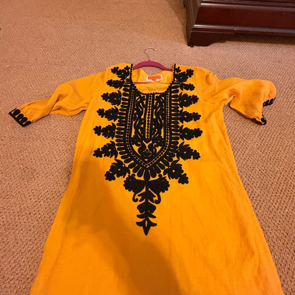 Yellow Tunic with Black Embroidery